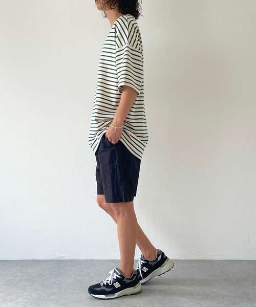 natto(ナット)の「【ユニセックスアイテム】loose silhouette border tee / ルーズシルエットボーダーティー(Tシャツ/カットソー・メンズ・ブラック/アイボリー/ブルー/グリーン・FREE)」の5枚目の写真
