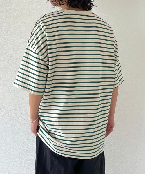 natto(ナット)の「【ユニセックスアイテム】loose silhouette border tee / ルーズシルエットボーダーティー(Tシャツ/カットソー・メンズ・ブラック/アイボリー/ブルー/グリーン・FREE)」の21枚目の写真