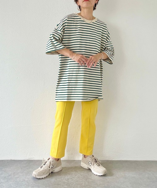 natto(ナット)の「【ユニセックスアイテム】loose silhouette border tee / ルーズシルエットボーダーティー(Tシャツ/カットソー・メンズ・ブラック/アイボリー/ブルー/グリーン・FREE)」の22枚目の写真