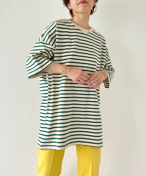 natto(ナット)の「【ユニセックスアイテム】loose silhouette border tee / ルーズシルエットボーダーティー(Tシャツ/カットソー・メンズ・ブラック/アイボリー/ブルー/グリーン・FREE)」の11枚目の写真