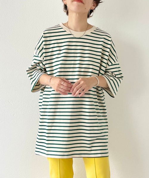 natto(ナット)の「【ユニセックスアイテム】loose silhouette border tee / ルーズシルエットボーダーティー(Tシャツ/カットソー・メンズ・ブラック/アイボリー/ブルー/グリーン・FREE)」の16枚目の写真