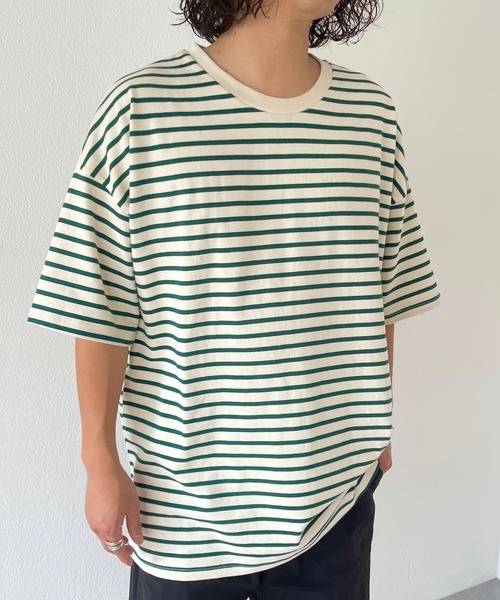 natto(ナット)の「【ユニセックスアイテム】loose silhouette border tee / ルーズシルエットボーダーティー(Tシャツ/カットソー・メンズ・ブラック/アイボリー/ブルー/グリーン・FREE)」の6枚目の写真