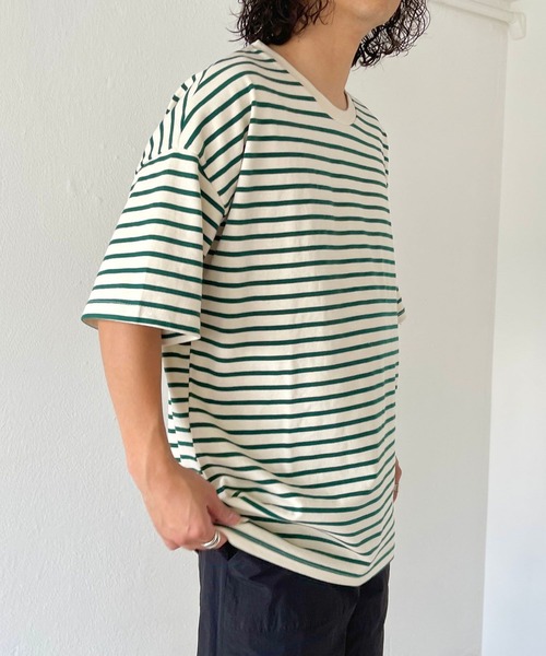 natto(ナット)の「【ユニセックスアイテム】loose silhouette border tee / ルーズシルエットボーダーティー(Tシャツ/カットソー・メンズ・ブラック/アイボリー/ブルー/グリーン・FREE)」の12枚目の写真