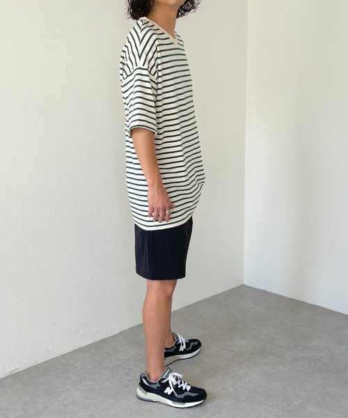natto(ナット)の「【ユニセックスアイテム】loose silhouette border tee / ルーズシルエットボーダーティー(Tシャツ/カットソー・メンズ・ブラック/アイボリー/ブルー/グリーン・FREE)」の13枚目の写真