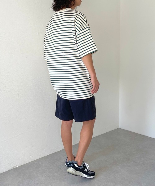 natto(ナット)の「【ユニセックスアイテム】loose silhouette border tee / ルーズシルエットボーダーティー(Tシャツ/カットソー・メンズ・ブラック/アイボリー/ブルー/グリーン・FREE)」の18枚目の写真