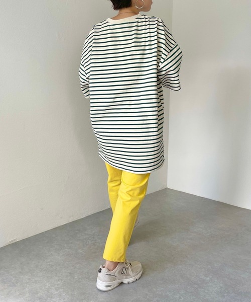 natto(ナット)の「【ユニセックスアイテム】loose silhouette border tee / ルーズシルエットボーダーティー(Tシャツ/カットソー・メンズ・ブラック/アイボリー/ブルー/グリーン・FREE)」の14枚目の写真