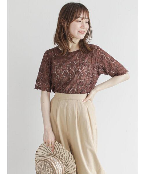 ehka sopo（エヘカソポ）の「カットレースプルオーバー（Tシャツ/カットソー・レディース・ブラック/ブラウン/オフホワイト/キナリ・ﾌﾘ-）」の5枚目の写真