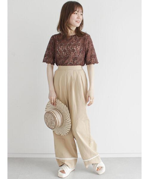 ehka sopo（エヘカソポ）の「カットレースプルオーバー（Tシャツ/カットソー・レディース・ブラック/ブラウン/オフホワイト/キナリ・ﾌﾘ-）」の7枚目の写真