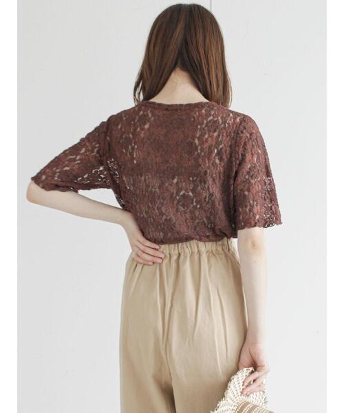 ehka sopo（エヘカソポ）の「カットレースプルオーバー（Tシャツ/カットソー・レディース・ブラック/ブラウン/オフホワイト/キナリ・ﾌﾘ-）」の9枚目の写真
