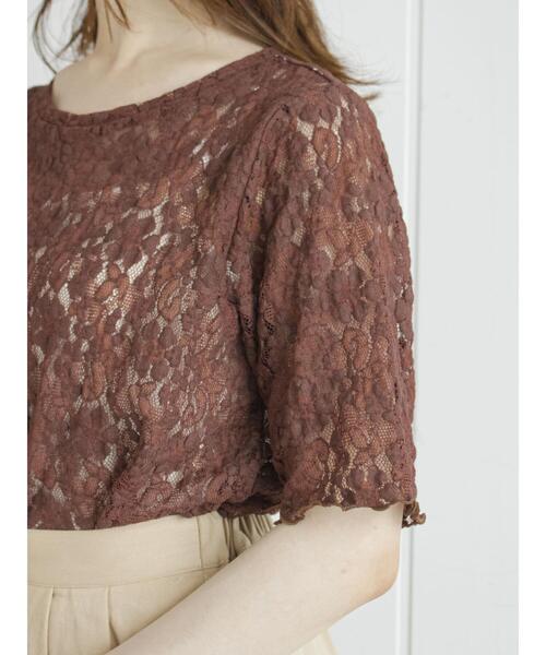 ehka sopo（エヘカソポ）の「カットレースプルオーバー（Tシャツ/カットソー・レディース・ブラック/ブラウン/オフホワイト/キナリ・ﾌﾘ-）」の12枚目の写真