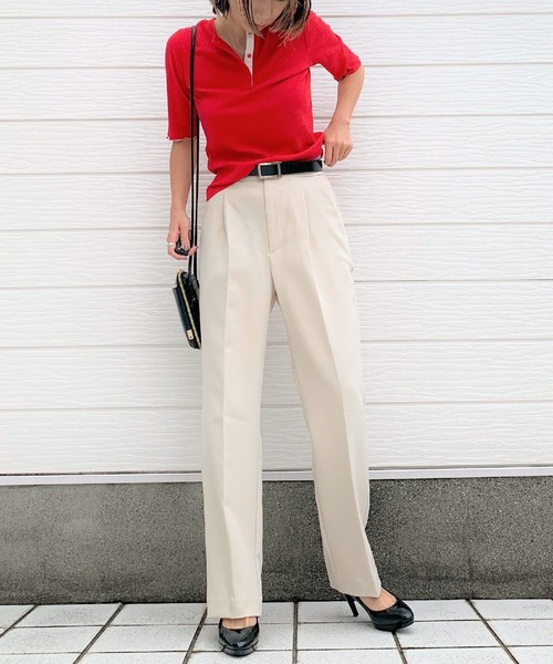 Q（キュー）の「センタープレスストレートパンツ（その他パンツ・レディース・ライトグレー/ピンク/ブルー・MEDIUM）」の10枚目の写真