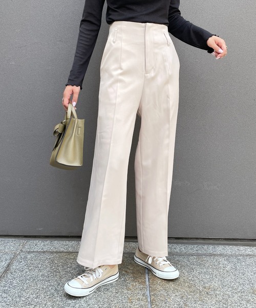 StyleSea(スタイルシー)の「ウールライクセンタープレスパンツ(スラックス・レディース・アイボリー/ブラック/キャメル・SMALL/MEDIUM)」の2枚目の写真