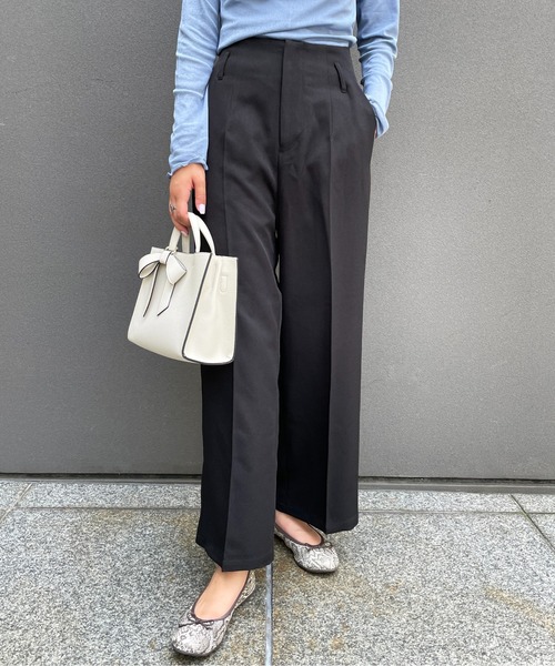 StyleSea(スタイルシー)の「ウールライクセンタープレスパンツ(スラックス・レディース・アイボリー/ブラック/キャメル・SMALL/MEDIUM)」の3枚目の写真