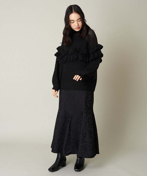 A de a.v.v（アードアー・ヴェ・ヴェ）の「［SET UP対応］ジャガード柄マーメイドサテンスカート（スカート・レディース・ブラック/アイボリー・MEDIUM/LARGE/SMALL/36/38/40）」の18枚目の写真