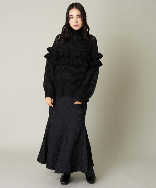 A de a.v.v（アードアー・ヴェ・ヴェ）の「［SET UP対応］ジャガード柄マーメイドサテンスカート（スカート・レディース・ブラック/アイボリー・MEDIUM/LARGE/SMALL/36/38/40）」の17枚目の写真