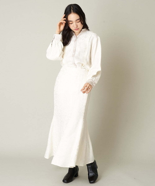 A de a.v.v（アードアー・ヴェ・ヴェ）の「［SET UP対応］ジャガード柄マーメイドサテンスカート（スカート・レディース・ブラック/アイボリー・MEDIUM/LARGE/SMALL/36/38/40）」の11枚目の写真