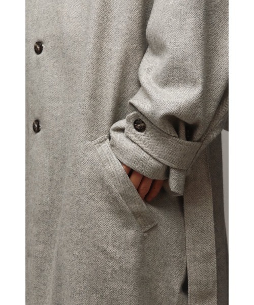 Badhiya（バディ―ヤ）の「BELTED COAT - wool tweed（ステンカラーコート・メンズ・ブラウン/グレー・FREE）」の19枚目の写真