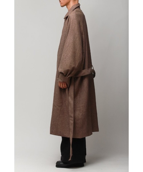 Badhiya（バディ―ヤ）の「BELTED COAT - wool tweed（ステンカラーコート・メンズ・ブラウン/グレー・FREE）」の3枚目の写真
