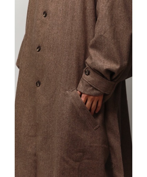 Badhiya（バディ―ヤ）の「BELTED COAT - wool tweed（ステンカラーコート・メンズ・ブラウン/グレー・FREE）」の7枚目の写真