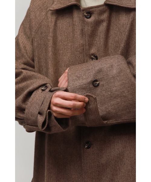 Badhiya（バディ―ヤ）の「BELTED COAT - wool tweed（ステンカラーコート・メンズ・ブラウン/グレー・FREE）」の8枚目の写真