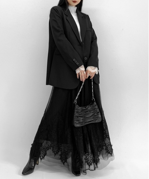 LVEU.（ラブユ.）の「【LVEU.】レースレイヤードハイネックリブトップス / トップス ニット リブ カットソー ハイネックニット レース レイヤード タートル 長袖 ブラック ブルー ZOZOTOWN限定（ニット/セーター・レディース・ホワイト/ブラック/ブルー・FREE）」の14枚目の写真