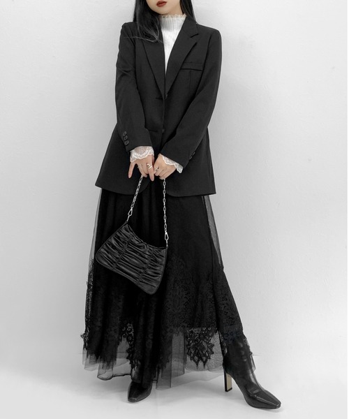 LVEU.（ラブユ.）の「【LVEU.】レースレイヤードハイネックリブトップス / トップス ニット リブ カットソー ハイネックニット レース レイヤード タートル 長袖 ブラック ブルー ZOZOTOWN限定（ニット/セーター・レディース・ホワイト/ブラック/ブルー・FREE）」の8枚目の写真