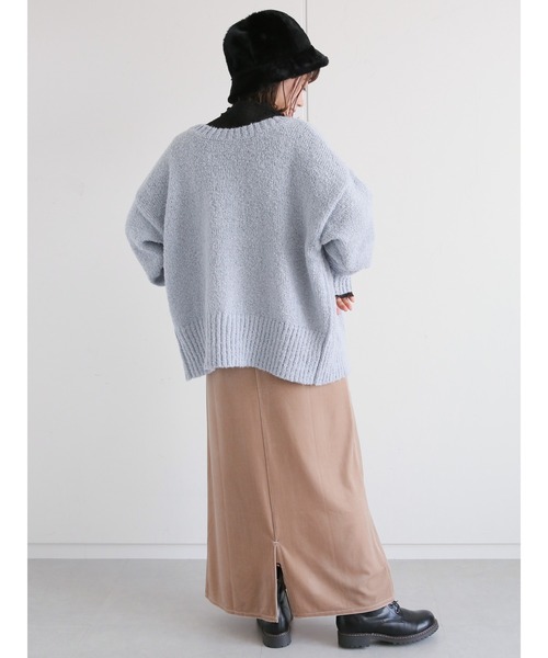 ehka sopo（エヘカソポ）の「前後着ブークレカーディガン（カーディガン/ボレロ・レディース・モカ/キナリ/サックスブルー・ﾌﾘ-）」の9枚目の写真