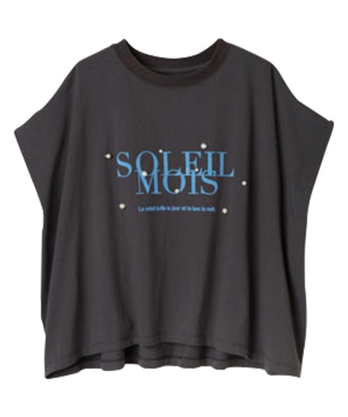 パール調ビジュー付フロッキープリントＴシャツ セール】パール調ビジュー付フロッキープリントTシャツ（T