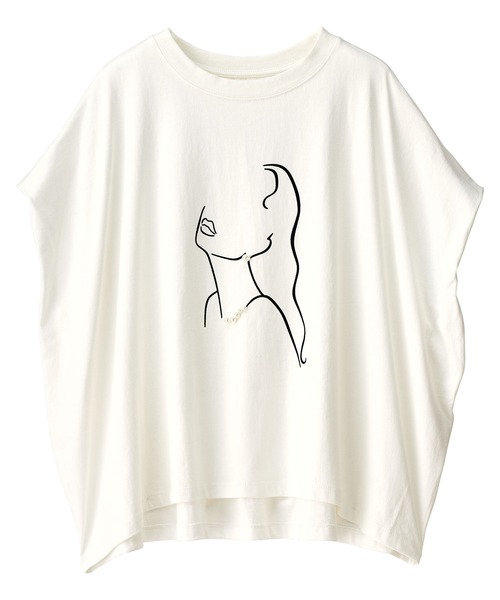 RANAN（ラナン）の「パール調ビジュー付フロッキープリントＴシャツ（Tシャツ/カットソー・レディース・グレー系1/ホワイト系2/ホワイト系1/グレー系2・L/LL/M）」の7枚目の写真