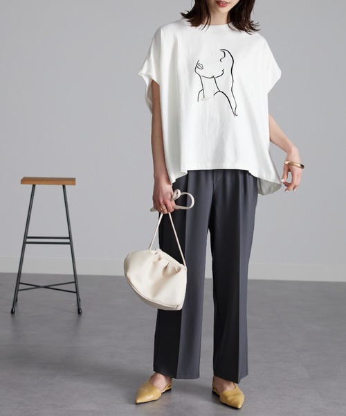 RANAN（ラナン）の「パール調ビジュー付フロッキープリントＴシャツ（Tシャツ/カットソー・レディース・グレー系1/ホワイト系2/ホワイト系1/グレー系2・L/LL/M）」の22枚目の写真