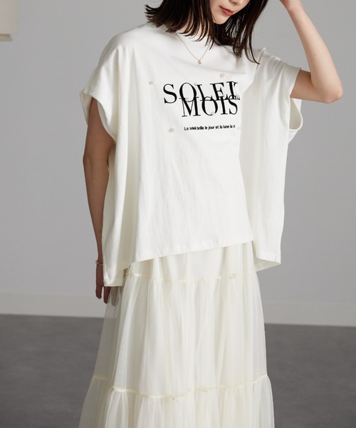 RANAN（ラナン）の「パール調ビジュー付フロッキープリントＴシャツ（Tシャツ/カットソー・レディース・グレー系1/ホワイト系2/ホワイト系1/グレー系2・L/LL/M）」の11枚目の写真