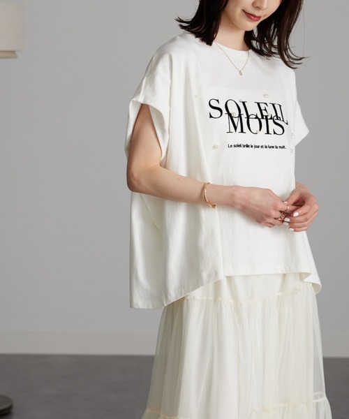 RANAN（ラナン）の「パール調ビジュー付フロッキープリントＴシャツ（Tシャツ/カットソー・レディース・グレー系1/ホワイト系2/ホワイト系1/グレー系2・L/LL/M）」の13枚目の写真