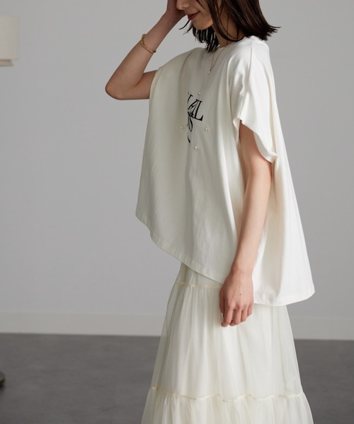 RANAN（ラナン）の「パール調ビジュー付フロッキープリントＴシャツ（Tシャツ/カットソー・レディース・グレー系1/ホワイト系2/ホワイト系1/グレー系2・L/LL/M）」の17枚目の写真