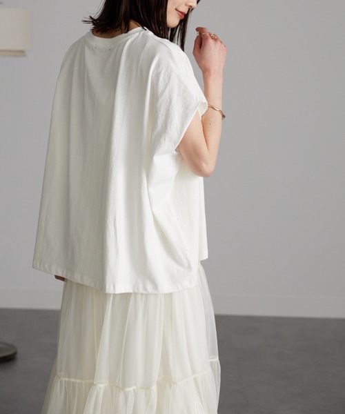 RANAN（ラナン）の「パール調ビジュー付フロッキープリントＴシャツ（Tシャツ/カットソー・レディース・グレー系1/ホワイト系2/ホワイト系1/グレー系2・L/LL/M）」の18枚目の写真