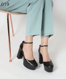 【ラク盛り／パンプス】リピーター続出／脚長美脚 アンクルストラップ厚底ヒールパンプス