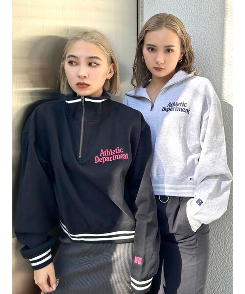 Russell Athletic（ラッセルアスレティック）の「【RUSSELL ATHLETIC×EMODA】ハーフジップショートプルオーバー（Tシャツ/カットソー・レディース・ホワイト/ブラック/グレー・FREE）」の16枚目の写真