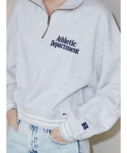 Russell Athletic（ラッセルアスレティック）の「【RUSSELL ATHLETIC×EMODA】ハーフジップショートプルオーバー（Tシャツ/カットソー・レディース・ホワイト/ブラック/グレー・FREE）」の5枚目の写真