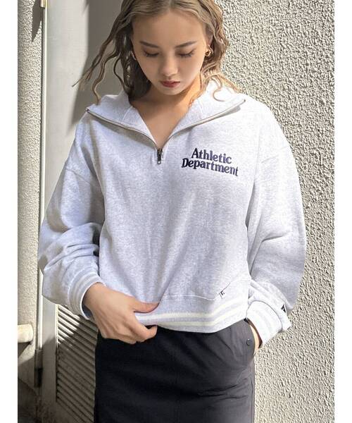 Russell Athletic（ラッセルアスレティック）の「【RUSSELL ATHLETIC×EMODA】ハーフジップショートプルオーバー（Tシャツ/カットソー・レディース・ホワイト/ブラック/グレー・FREE）」の9枚目の写真