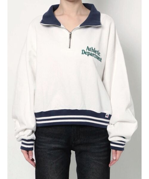 Russell Athletic（ラッセルアスレティック）の「【RUSSELL ATHLETIC×EMODA】ハーフジップショートプルオーバー（Tシャツ/カットソー・レディース・ホワイト/ブラック/グレー・FREE）」の15枚目の写真