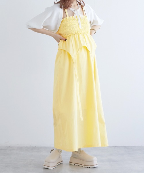 w closet（ダブルクローゼット）の「【マルチウェイ】ガーター風切替ワンピース（ワンピース・レディース・スミクロ/イエロー系/オフホワイト・FREE）」の3枚目の写真