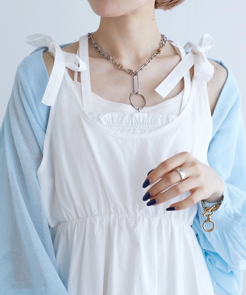 w closet（ダブルクローゼット）の「【マルチウェイ】ガーター風切替ワンピース（ワンピース・レディース・スミクロ/イエロー系/オフホワイト・FREE）」の5枚目の写真