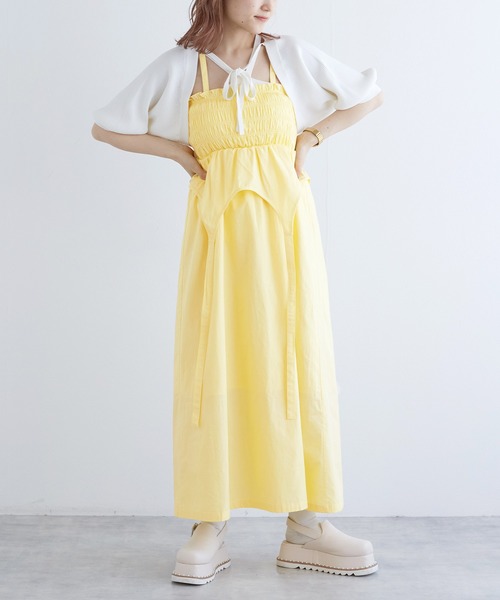 w closet（ダブルクローゼット）の「【マルチウェイ】ガーター風切替ワンピース（ワンピース・レディース・スミクロ/イエロー系/オフホワイト・FREE）」の14枚目の写真