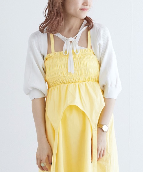 w closet（ダブルクローゼット）の「【マルチウェイ】ガーター風切替ワンピース（ワンピース・レディース・スミクロ/イエロー系/オフホワイト・FREE）」の17枚目の写真