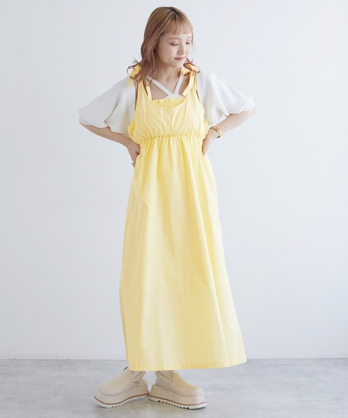 w closet（ダブルクローゼット）の「【マルチウェイ】ガーター風切替ワンピース（ワンピース・レディース・スミクロ/イエロー系/オフホワイト・FREE）」の19枚目の写真