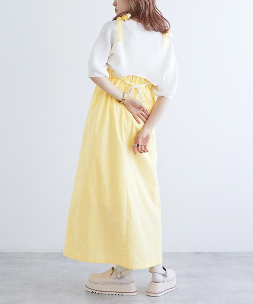 w closet（ダブルクローゼット）の「【マルチウェイ】ガーター風切替ワンピース（ワンピース・レディース・スミクロ/イエロー系/オフホワイト・FREE）」の21枚目の写真