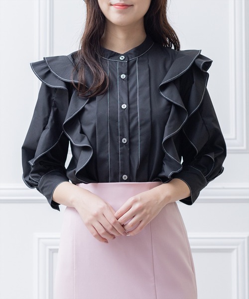 ブラウス シャツ ステッチ配色フリルカラーシアーブラウス レディース ステッチ配色フリルカラーシアーブラウス Eimee Law│Eimee Law