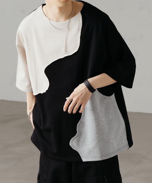 epnok(エプノック)の「ミニ裏毛切り替えルーズTee(Tシャツ/カットソー・メンズ・グレイッシュベージュ/ブラック/グレー・SMALL/MEDIUM/LARGE)」の10枚目の写真