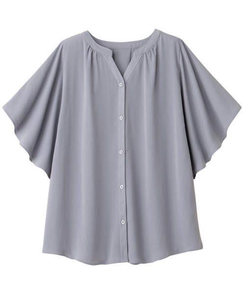 Viola e Viola（ヴィオラエヴィオラ）の「ゆるっときれいなスキッパーフレアー袖ブラウス（シャツ/ブラウス・レディース・ブルー/ベージュ系その他/イエロー/オレンジ系その他/ブラック系その他/オフホワイト/グリーン/ブラック/コバルトブルー/オレンジ・LARGE/MEDIUM/XX-LARGE/X-LARGE）」の7枚目の写真