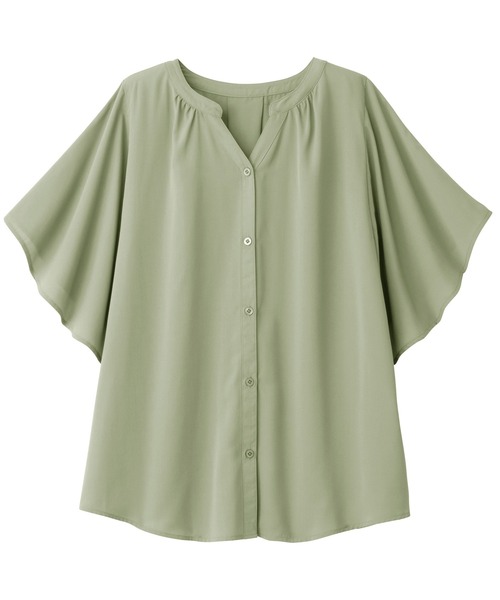 Viola e Viola（ヴィオラエヴィオラ）の「ゆるっときれいなスキッパーフレアー袖ブラウス（シャツ/ブラウス・レディース・ブルー/ベージュ系その他/イエロー/オレンジ系その他/ブラック系その他/オフホワイト/グリーン/ブラック/コバルトブルー/オレンジ・LARGE/MEDIUM/XX-LARGE/X-LARGE）」の5枚目の写真