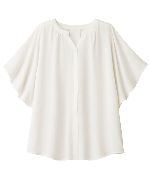 Viola e Viola（ヴィオラエヴィオラ）の「ゆるっときれいなスキッパーフレアー袖ブラウス（シャツ/ブラウス・レディース・ブルー/ベージュ系その他/イエロー/オレンジ系その他/ブラック系その他/オフホワイト/グリーン/ブラック/コバルトブルー/オレンジ・LARGE/MEDIUM/XX-LARGE/X-LARGE）」の17枚目の写真